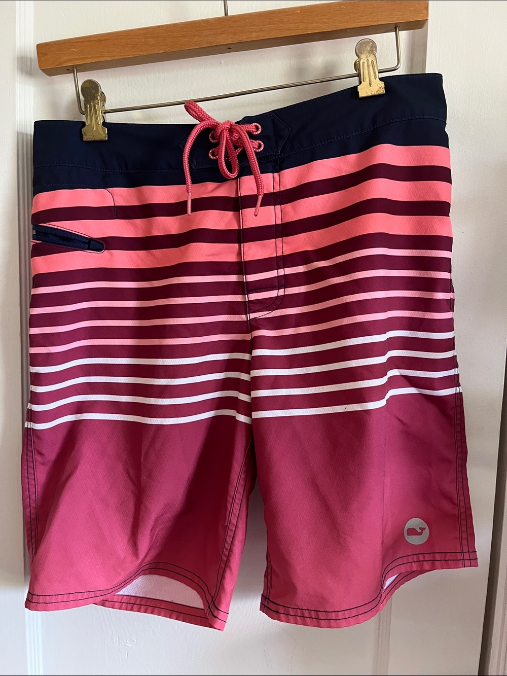 Vineyard Vines Men’s Pink and Navy Stripe Board Shorts